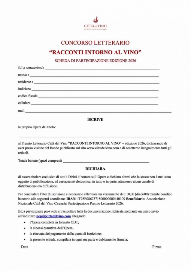 &laquo;Racconti intorno al Vino&raquo; iniziativa de l'Associazione Nazionale Citt&agrave; del Vino